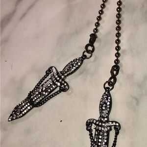 Hand Crafted Jewelry Silver & Black Rhinestone Sword Ceiling Fan Pulls - Set